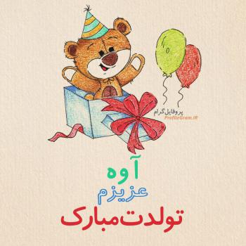 عکس پروفایل تبریک تولد آوه طرح خرس و عکس نوشته