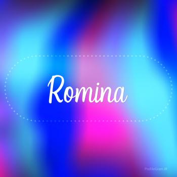 عکس پروفایل اسم رومینا به انگلیسی شکسته آبی بنفش و عکس نوشته
